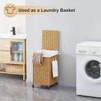 Handwoven Hamper with Lid, Laundry Basket with Wheels, Machine Washable Liner, Clothes Hamper for Bathroom Laundry Room Bedroom(Rattan, 78L) - color: Rattan/With Lid/78L