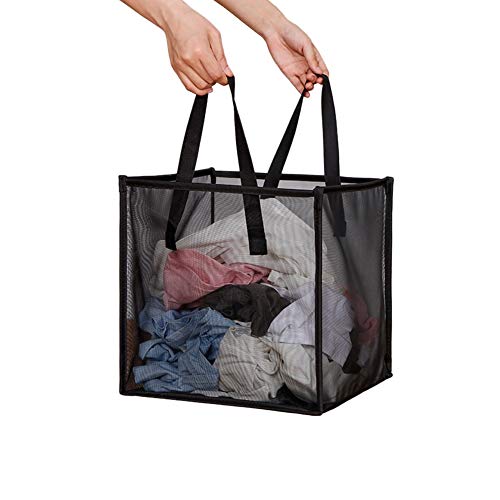 HONOMA Laundry Bags Hamper Bag with Handles,Portable &Collapsible Dirty Clothes Mesh Basket Foldable for Washing Storage, Kids Room,Dorm or Travel (Black, Single-Layer) - color: Black, size: Single-Layer