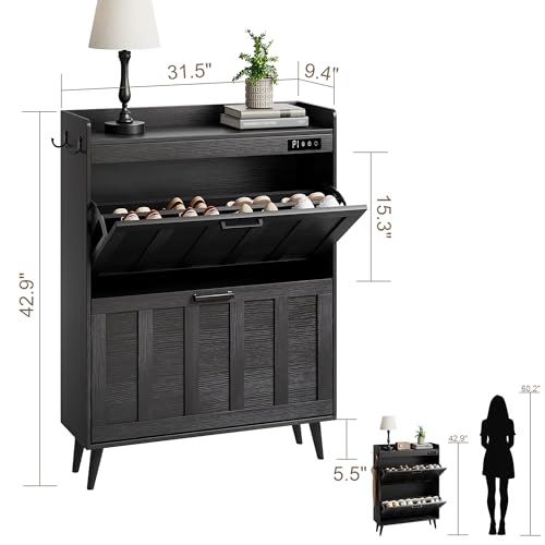 ChooChoo Shoe Storage Cabinet with 2 Flip Drawers, Deodorizing Shoe Organizer Storage for Entryway, Freestanding Hidden Slim Narrow Shoe Rack Cabinet, Black - color: Black, size: 2-Drawers