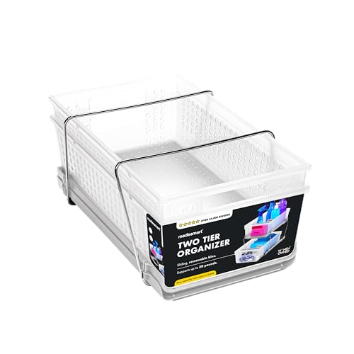 madesmart 2 Tier Organizer, Under Cabinet Storage with Pull Out Sliding Drawers, for Cleaning Supplies, Pantry, Undersink, Sponges, Bottles & Bath, Adjustable Dividers & Pull Out Baskets, Frost - size: 1-Pack