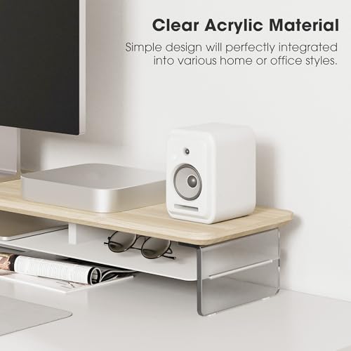 Fenge Acrylic Monitor Stand Riser, 42.5 Inches Dual Monitor Stand with Metal Storage, 2 Tier Acrylic Computer Riser for Desk, Clear Laptop Stand for PC, Laptop, Printer, TV, Oak - color: Oak, size: 42.5in