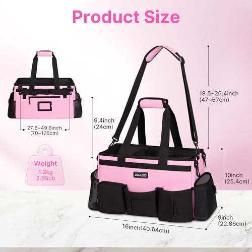 JKAOO Large Wearable Cleaning Caddy Bags,Cleaning Supplies Storage Bag with Handles and Adjustable Shoulder Strap and Removable Waist Straps,Waterproof Cleaning Bags for Home,Car,Office (Pink) - color: Pink