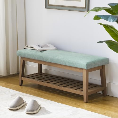 Zihanhome Entryway Shoe Bench with Cushion, End of Bed Bench,Upholstered Bench for Kitchen, Bench with Solid Wood Shelf, Fabric Ottoman Bench for Hallway, Living Room (Teal) - color: Teal