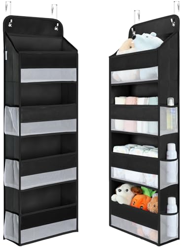 Yecaye 1 Pack Over the Door Organizer, 35.2lbs Load Toy Stuffed Animal Storage, Large Capacity Swing-proof Hanging Bathroom Organizers and Storage for Nursery Newborn Baby Essential Stuff Black - color: Black, size: 4 Tier