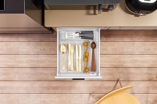 Yieach Clear Large Silverware Organizer 12 inch Wide for Kitchen Drawers,BPA Free Silverware Trays,Plastic Silverware Dividers & Holder,Utensil and Flatware Drawer Organizer Suitable for Fork,Spoon - size: Large