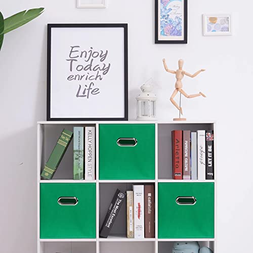 Fabric Cloth Storage Bins,Fabric Cube Bins Organizer with Dual Handles Foldable Cube Storage Baskets for Home Bedroom Storage,Set of 3,(Green) - color: Green, size: 3 Pack