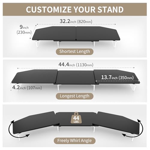 AFOOYO LED Dual Monitor Stand Riser for 2 Monitors,Office Desktop Wooden Stand Adjustable Length and Angle 3 Shelf,Extra Long Multifunctional Stand up to 44.4" for Computer,Laptop,TV,Black - color: Black, size: Dual
