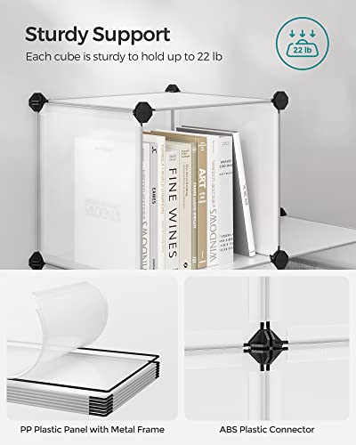 SONGMICS 6 Cube Storage Organizer, Modular Bookshelf, DIY Closet Organizers and Storage, Plastic Stackable Shelves, 14.6 x 13 x 13 Inch Cubes, with Feet and Rubber Mallet, White ULPC206W01 - color: White, size: 14.6”L x 13”W x 13”H