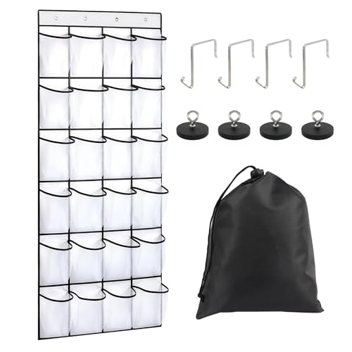 Esoes Cruise Ship Magnetic Door Organizer, 24 Pockets Magnetic Behind the Door Shoe Rack-4 Strong Anti-Scratch Magnets, Over the Door Organizer Cruise Essentials Storage for Cruise Cabin Travel