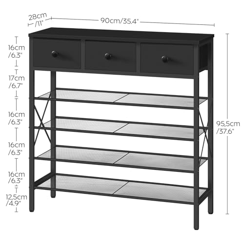 YATINEY 5-Tier Shoe Rack with 3 Drawers, Metal Shoe Organizer for 20 Pairs with Storage Shelves and Wooden Top, for Entryway, Hallway, Foyer, Closet, Black SS35BB - color: Black, size: 5 Tiers (37.6"H)