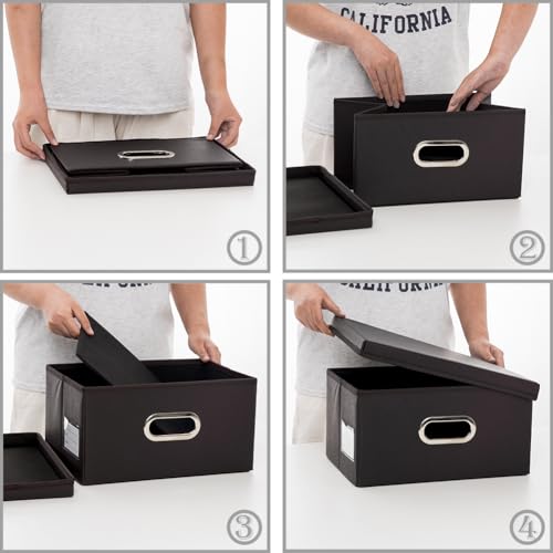 PRANDOM Collapsible Storage Box with Lid [1-Pack] Leather Fabric Foldable Storage Bin Organizer Container Basket Cube with Cover for Home Bedroom Closet Office Nursery Black (13.6x9.6x6.9) - color: Black, size: Small(1-Pack)
