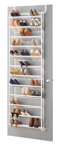 Whitmor 36 Pair Over The Door Shoe Organizer, 12 Tier Hanging Shoe Organizer, Heavy Duty Metal & Mesh Shoe Holder, Hanging Shoe Rack for Closet Organizer & Storage, 69"L x 21.7"W x 7.5"H, White - color: White, size: Shoe Rack