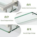 Alise Bathroom Glass Shelf with Stainless Steel Railing, Brushed Nickel Small Tempered Glass Floating Wall Shelf Over The Toilet, 16 inch - color: Brushed Nickel, size: 16 Inch
