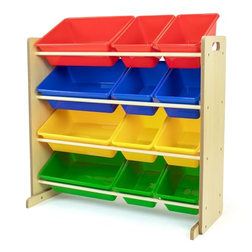 Humble Crew, Natural/Primary Kids' Toy Storage Organizer with 12 Plastic Bins, 34*35*15.5inch - color: Natural/Primary