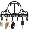 Metal Letter T Key Holder for Wall, Monogram Coat Rack Wall Mount, Key Hooks Perfect for Bathroom, Living Room, Kitchen, Office Ideal Wedding, Anniversary, Housewarming Gift (T) - style: T