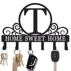 Metal Letter T Key Holder for Wall, Monogram Coat Rack Wall Mount, Key Hooks Perfect for Bathroom, Living Room, Kitchen, Office Ideal Wedding, Anniversary, Housewarming Gift (T) - style: T