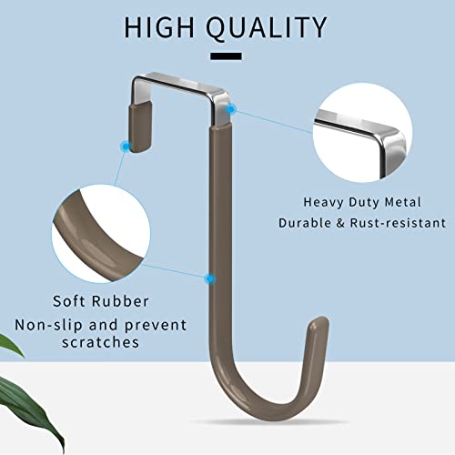 FYY Over The Door Hooks, 4 Pack Door Hangers Hooks with Rubber Prevent Scratches Heavy Duty Organizer Hooks for Living Room, Bathroom, Bedroom Hanging Clothes, Towels, Hats, Coats, Bags Brown - color: A Brown, size: Short, style: 4 Pack