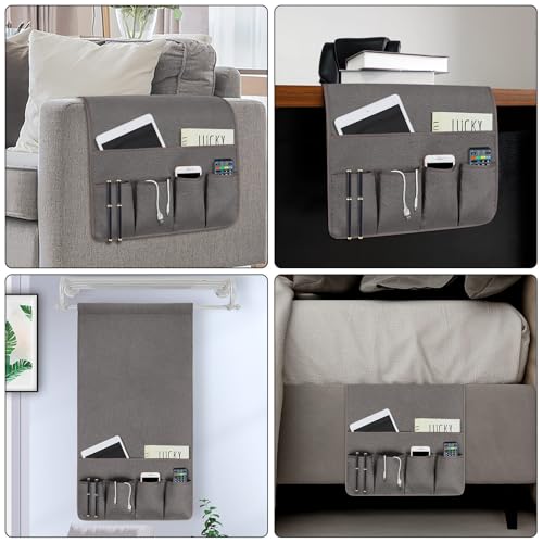 NB Sofa Armrest Organize Remote Holder Bedside Caddy Organizer With 5 Pockets，Non-Slip Couch Remote Control Holder Couch Armchair Caddy Accessories (Dark Grey, 35''X18'') - color: Dark Grey, size: 35''x18''