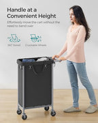 SONGMICS Laundry Basket with Wheels, Rolling Laundry Hamper, 23.8 Gallons (90 L), Removable Liner, Steel Frame with Handle, 24 x 11.4 x 31.9 Inches, Ink Black URLS003B01 - color: Ink Black, size: 90 L (1-Section), style: Rectangular with handle