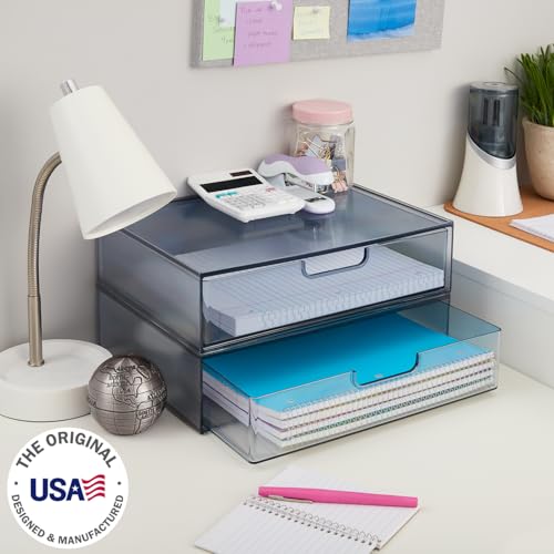 STORi STAX Plastic Stackable Organizer Drawers (Set of 2) Classic Grey | 12.5" Wide | Set Includes Two Open Drawer | Organize Office Desk Accessories & Sort Paper | Made in USA - color: Grey, size: Open/Open 2pk