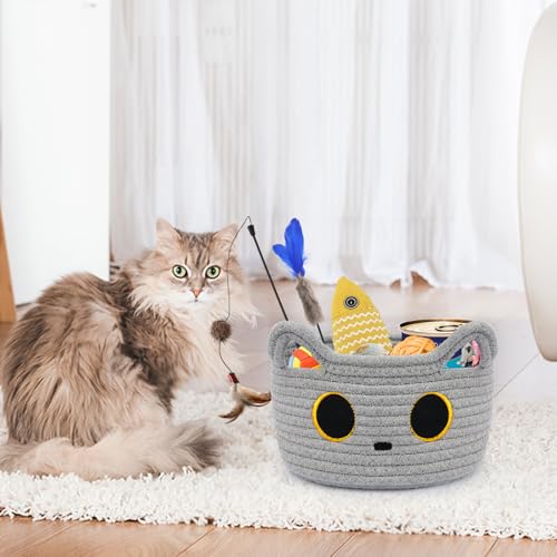 Small Storage Basket, Cat Basket Woven Cotton Rope Basket for Nursery, Baby Blanket Organizer with Handles for Toys,Towels,Clothes, Baby Storage for Gifts Cat Dog Bin Toys 8.5×4.5 inches,Grey - color: Grey, size: 9 × 5 inches