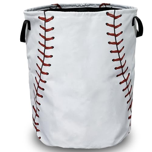Baseball Texture Pattern Laundry Basket Foldable With Handles Tote Bag Oxford Cloth Funny Laundry Hamper Clothes Storage Bucket Toy Organizer 18.9" x 16.5" For Bathroom/Laundry/Bedroom - color: Funny Baseball Texture Pattern