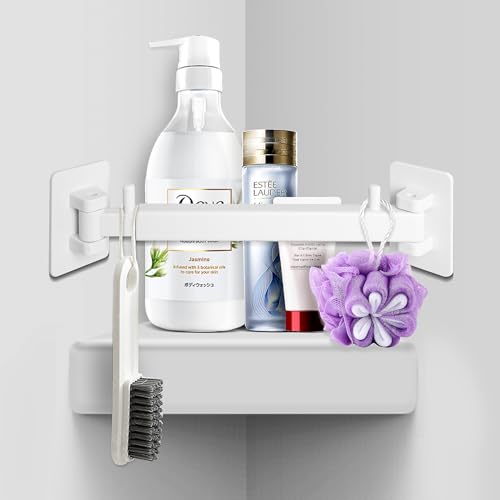RV Shower Corner Storage Bar Base Angle and Adjustable Rod Length Bottom White Corner Frame Suitable for Fixing Toilets in RVs (1)
