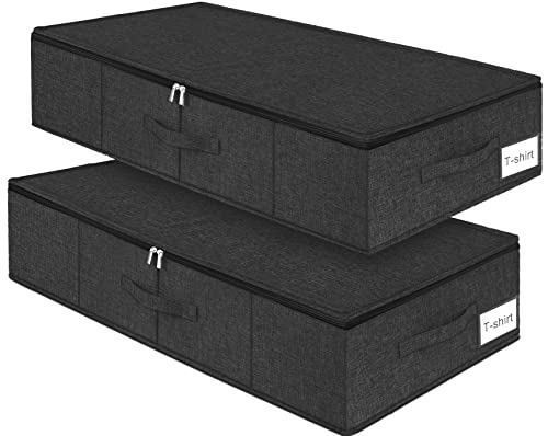 punemi Under Bed Storage Container, 2 Pack Underbed Storage Bags With Lid, Foldable Sturdy Clothes Storage Organizer W/ 3 Handles, Ultra Thick Fabric Blanket Shoe Storage Box, 30x15x6.7inch, Black - color: Black-2 Pack, size: 6.7 inch Tall