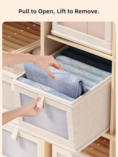 1 Pc Large Storage Bins with Clear Window Collapsible Cloth Organizer Box for Clothing, Toys, Blankets, Closet Shelf Storage, Grey, Medium - size: M