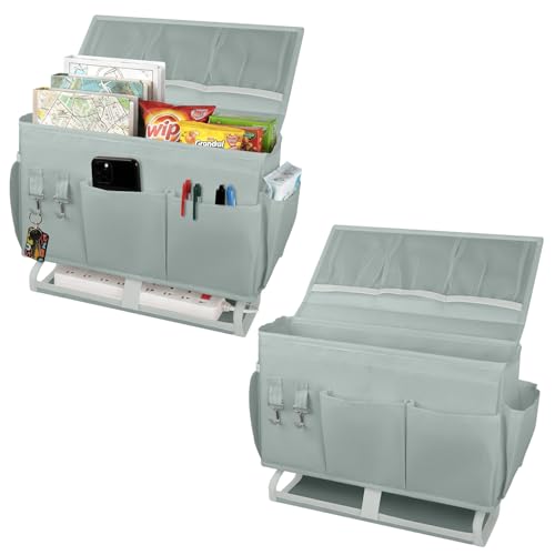 Bedside Caddy for Dorm Bed Bedside Organizer, Bedside Storage with 10 Pockets and Power Strip Holder, Multifunctional Bedside Pocket for Home, College, Dorm, Bunk/Hospital/Crib Bed (Grey) - color: Grey