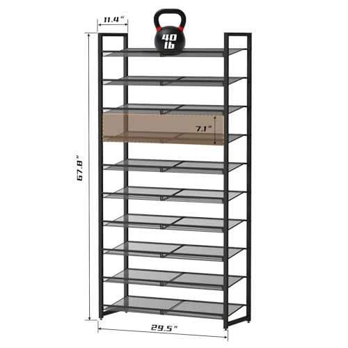 Shoe Rack, 10-Tier Metal Shoe Organizer, Tall Shoe Rack for Closet,entryway,Garage, with Adjustable Flat or Angled Shelves, 42-50 Pairs,Shoes that can accommodate The Whole Family. - color: Black, size: 10Tier