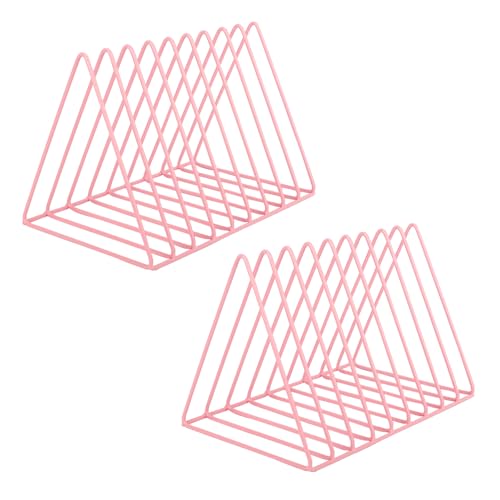 EASEPRES Vinyl Record Holder Storage, 9 Slot Metal Magazine Book Album Display Rack, Stylish Triangle Desktop File Sorter Organizer for Home Office, Pink Pack of 2 - color: 2 Pack Pink