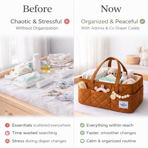 Adonia & Co Diaper Caddy Organizer – Nursery Storage Basket for Newborn Essentials Must Haves & Baby Must Haves – Portable, Machine Washable Baby Diaper Bag Organizer (Brown) - color: Brown