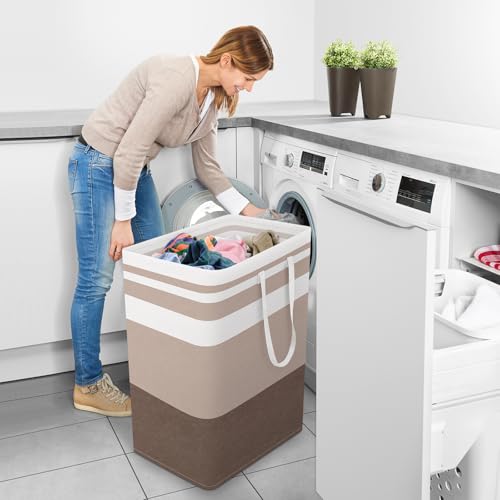 StorageRight Large Collapsible Laundry Basket Hamper with Easy Carry Handles，Freestanding Clothes Hampers for Laundry, Bedroom, Dorm, Towels, Toys, 125L, Khaki - color: Khaki, size: 125L