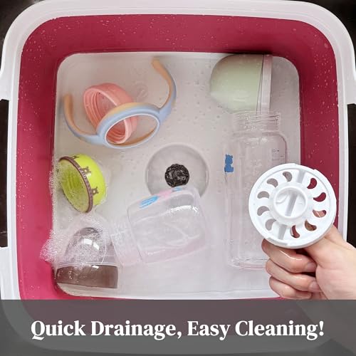 GIMWA 2.6 Gal(10L) Collapsible Camping Sink, Magenta Space-Saving Collapsible Dish Basin with Drain Plug for bottle washing, Collapsible Bucket for RV Essentials and Foot Soaking - color: Magenta