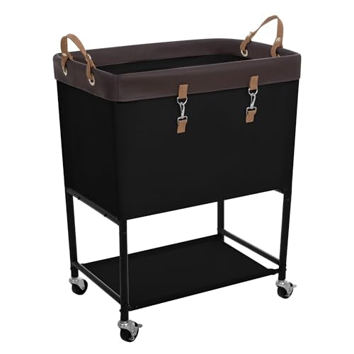 StorageWorks Laundry Cart, 2 Tier Rolling Laundry Basket, Heavy Duty Laundry Basket with Lockable Wheels, Laundry Room Organization and Storage, Clothes Hamper for Bedroom, Dorm, Closet, 29Gal, Black - color: Black, size: 29Gal (110L)
