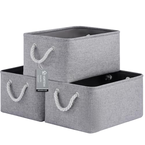 Large Storage Baskets- 15.7x11.8x8.26 inch Storage Bins for Shelves and Closet Organizing, Foldable Fabric Bin for Home Organization Clothes and Laundry (3-Pack, Gray) - color: Gray-3P, size: 15.7inX11.8inX8.26in-3P