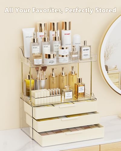Anylady Bathroom Organizers and Storage, Makeup Organizer (Sturdy Durable Attractive), Ideal for Vanity, Countertop, Counter, Perfume, Skincare, Cabinet, Cosmetic, Dresser Organizer (Cream) - color: Cream