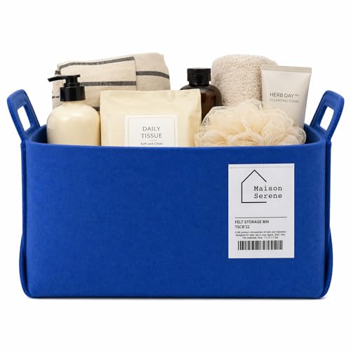 Felt Storage Bin - Foldable Fabric Storage Basket with Handles, Multi-Purpose Storage Organizer for Shelves, Closet, Toys, Clothes, Blankets, Bedroom, Living Room & Nursery, Blue, Medium - color: Blue, size: M