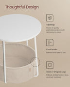 VASAGLE LILEA Collection - Small Round Side End Table, Modern Nightstand with Fabric Basket, Matte White and Camel Brown ULET223W10 - color: Matte White + Camel Brown, size: Round + 1 pack