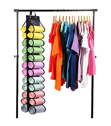 Legging Storage Bag Storage Hanger Can Holds 24 Leggings or Shirts Jeans Compartment Storage Hanger, Foldable Leggings Organizer Clothes Portable Closets Roll Holder (Black) - color: Black