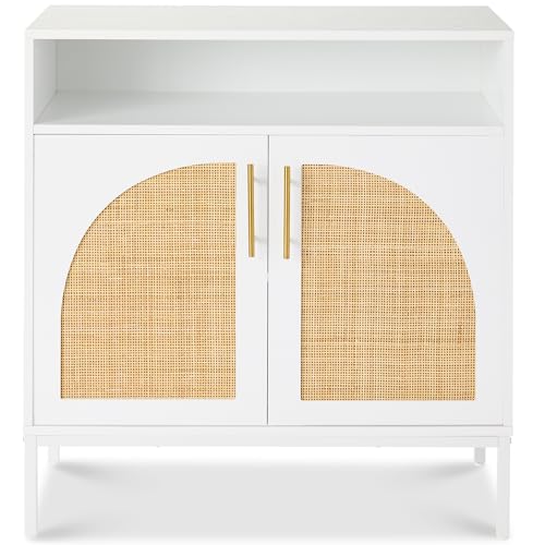 Best Choice Products Rattan Sideboard Buffet Cabinet, Entryway Table, Accent Storage Cabinet, Console Table for Hallway, Living Room, Dining Room - White - color: Arched Rattan, White