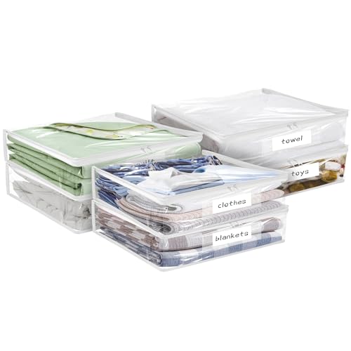 Plastic Storage Bags with Easy-Glide Zipper, Pack of 6, Durable Clear Vinyl Zippered Storage Bags for Clothes Sweaters Comforters Blankets Sheets Bedding (10.5 x 10.5 x 2.5 Inch, White) - color: White, size: 10.5 x 10.5 x 2.5 Inch - 6 Pack
