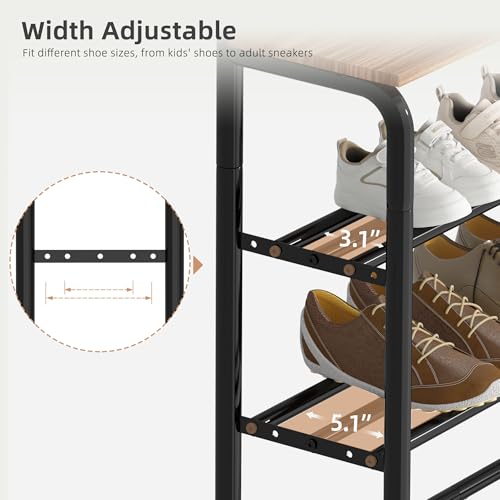 STORAGE MANIAC 5 Tier Shoe Rack for Entryway, Metal Shoe Shelf with Storage Pocket and MDF Top Board, 16-20 Pairs Free Standing Shoes Organizer for Closet, Black