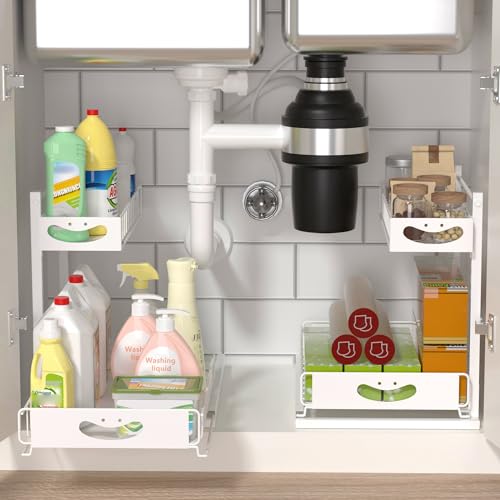Under Sink Organizer with Pull-Out Drawers,Kitchen Sink Organizer,2 Tier Bathroom Organizers And Storage,Bathroom Accessories Set,White 2 Pack - color: White, size: A 2 Pack