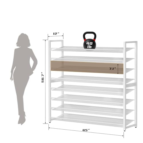 Metal Shoe Rack,Large 8 Tier Shoe Organizer, Heavy Duty Metal 8-Tier Stackable Shoe Storage Vertical Shoe Rack for Closet Front Door,Entrance,Entryway,Garage,Up to 50 Pairs - color: White, size: 8 Tier
