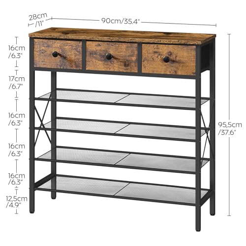 YATINEY 5-Tier Shoe Rack with 3 Drawers, Metal Shoe Organizer for 20 Pairs with Storage Shelves and Wooden Top, for Entryway, Hallway, Foyer, Closet, Rustic Brown and Black SS35BR - color: Rustic Brown + Black, size: 5 Tiers (37.6"H)