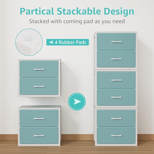 BOLUO Stackable Storage Drawers Closet Organizers and Storage Fabric Blue 2 Drawer Dresser for Bedroom 2 Packs Modern - color: Blue, size: M(11.2"D x 15.2"W x 16.1"H)