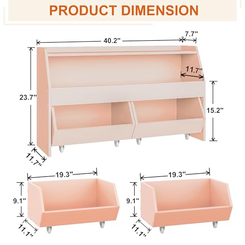 Fulhope Toy Storage Organizer for Kids, Toy Storage Cabinet with Drawers, Boys and Girls Toy Shelf with Wheels, Toy Organizer Kids Bookshelf with Storage for Nursery, Playroom, Bedroom (Light Pink) - color: Light Pink