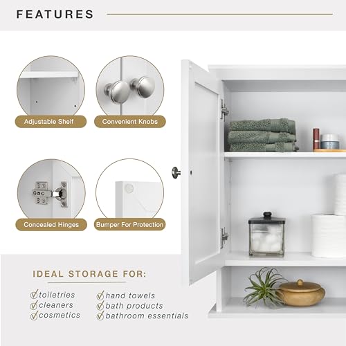 MCS 23x26 White Medicine Cabinet Organizer, Wall Mounted Bathroom Cabinet for Over-The-Toilet Storage, Bathroom Furniture & Restroom Organizer - size: 23x26 2-Door